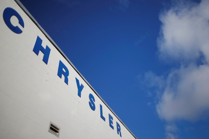 © Reuters. A sign marks Clark Chrysler Jeep Dodge Ram dealership in Methuen