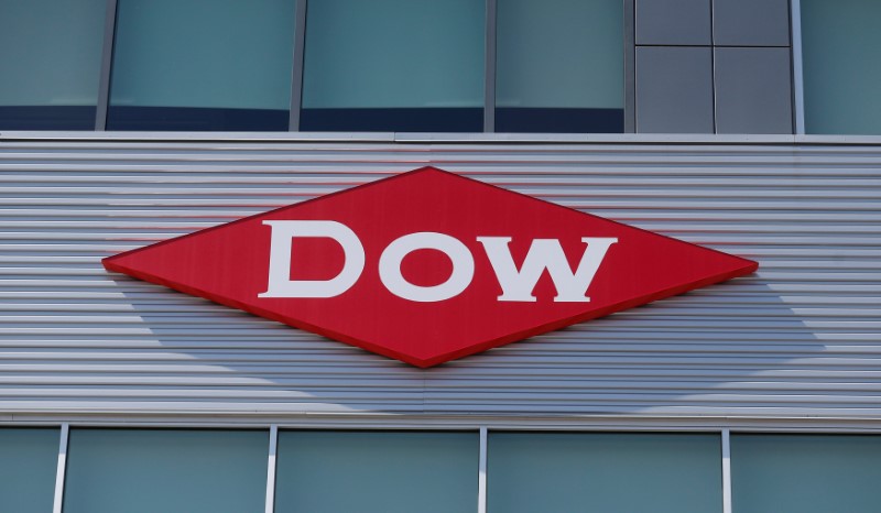 © Reuters. FILE PHOTO: The Dow logo is seen on a building in downtown Midland, Michigan