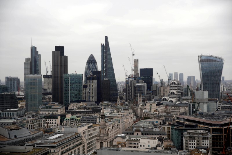 © Reuters. FILE PHOTO: A view of the London skyline shows the City of London financial district, seen from St Paul's Cathedral in London