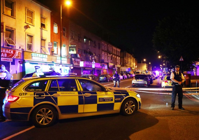 © Reuters. UNE CAMIONNETTE FONCE SUR DES PIÉTONS À LONDRES, UN MORT