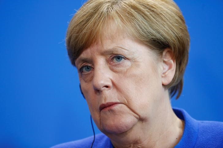 © Reuters. German Chancellor Angela Merkel during a news conference at the Chancellery in Berlin