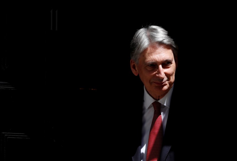 © Reuters. FILE PHOTO: Philip Hammond, Britain's Chancellor of the Exchequer, waits to greet Party Secretary of China, Hu Chunhua, outside 11 Downing Street, in central London