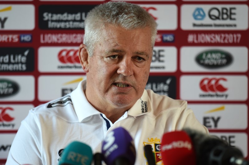 © Reuters. British & Irish Lions Head Coach Warren Gatland during the press conference