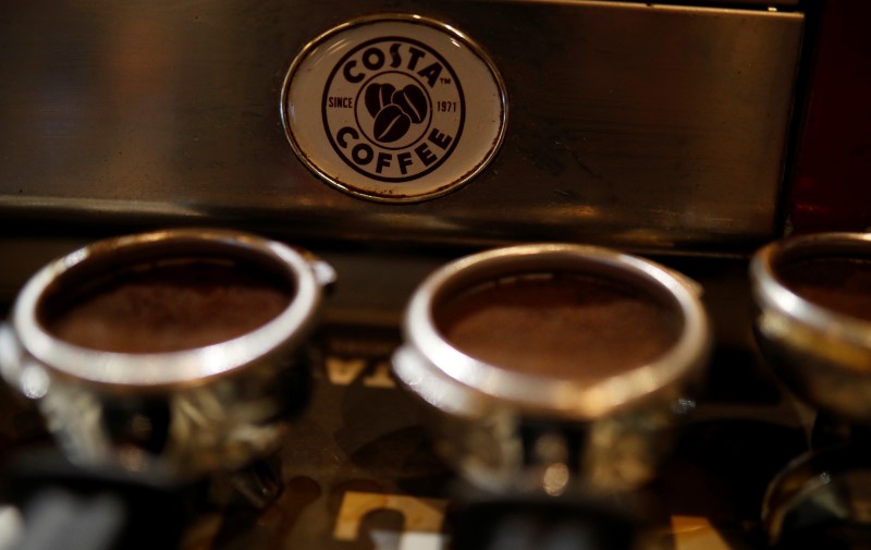 © Reuters. A company logo is seen on the front of a coffee machine at a branch of Costa Coffee near Manchester