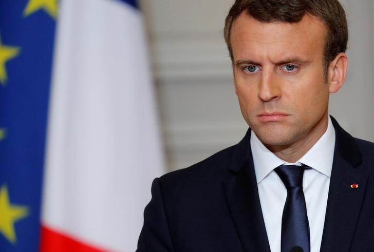 © Reuters. Presidente da França, Emmanuel Macron, durante coletiva de imprensa no Palácio do Eliseu, em Paris