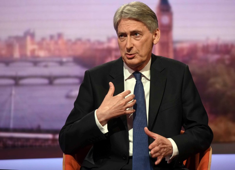 © Reuters. Britain's Chancellor of the Exchequer Philip Hammond speaks on the Andrew Marr show in London