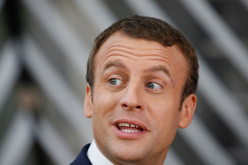 © Reuters. French President Emmanuel Macron arrives at the EU summit in Brussels