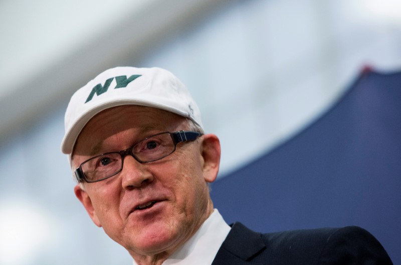© Reuters. FILE PHOTO -  New York Jets owner Johnson speaks during a news conference at the Boys and Girls Club in Newark