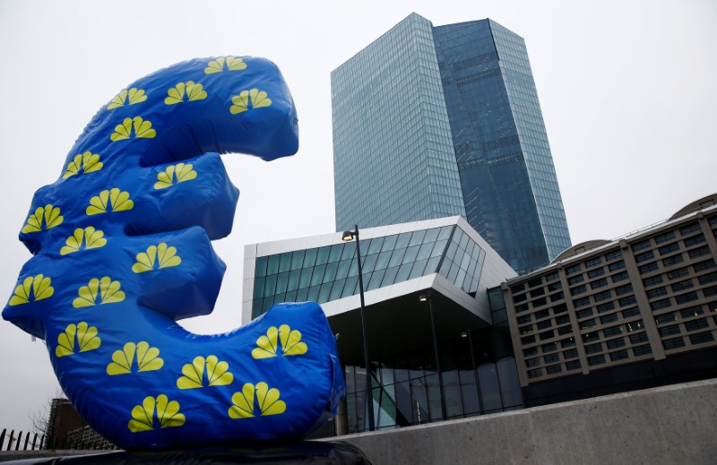 © Reuters. FILE PHOTO: Inflated euro sign is seen outside the new headquarters of the European Central Bank (ECB) in Frankfurt