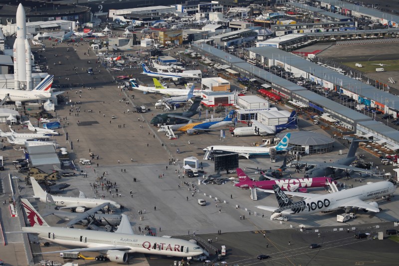 © Reuters. An aerial view of the 52nd Paris Air Show at Le Bourget Airport near Paris