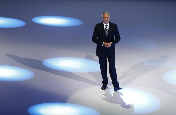 © Reuters. Member of the Board of Management of Volkswagen AG Herbert Diess speaks during the Volkswagen group night ahead of the Frankfurt Motor Show (IAA) in Frankfurt