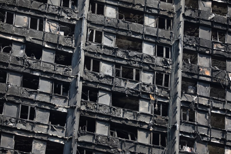 © Reuters. The burnt out remains of the Grenfell Tower are seen in North Kensington, London