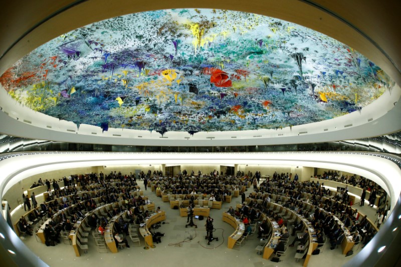 © Reuters. Overview of the United Nations Human Rights Council is seen in Geneva