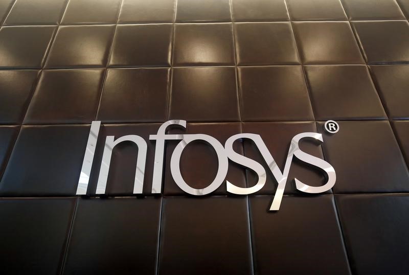 © Reuters. The logo of Infosys is pictured inside the company's headquarters in Bengaluru