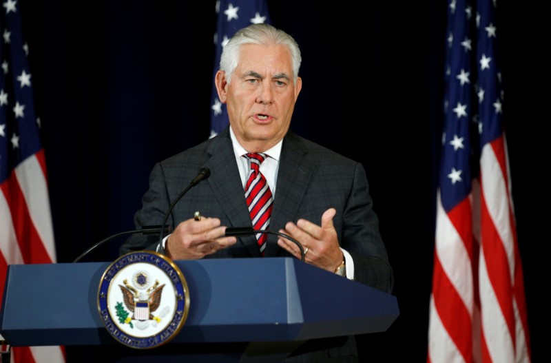 © Reuters. Tillerson holds a press conference in Washington