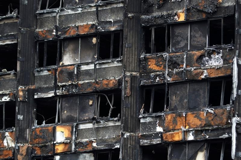 © Reuters. Damage to Grenfell Tower is seen following the catastrophic fire, in north Kensington, London