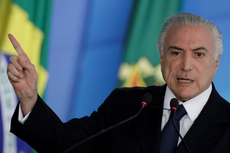© Reuters. Presidente Michel Temer durante cerimônia no Palácio do Planalto, em Brasília