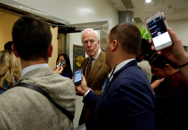 © Reuters. Senate Majority Whip John Cornyn (R-TX) speaks to reporters on Capitol Hill in Washington