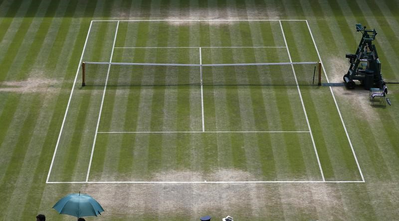 © Reuters. The tenth of a combination of 12 images shows the grass surface of Centre Court at the All England Lawn Tennis and Croquet Club during the Wimbledon Tennis Championships in London