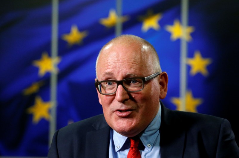 © Reuters. EU Commission First Vice-President Timmermans speaks during an interview in Brussels