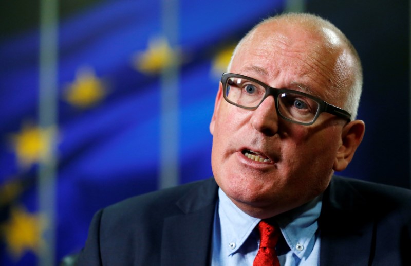 © Reuters. EU Commission First Vice-President Timmermans speaks during an interview in Brussels