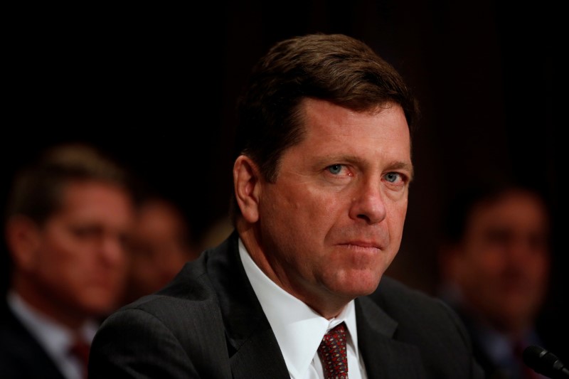 © Reuters. FILE PHOTO: Clayton testifies at a Senate Banking, Housing and Urban Affairs Committee hearing on his nomination of to be chairman of the Securities and Exchange Commission (SEC) on Capitol Hill in Washington