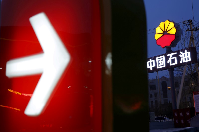 © Reuters. FILE PHOTO: PetroChina's logo is seen at its petrol station in Beijing