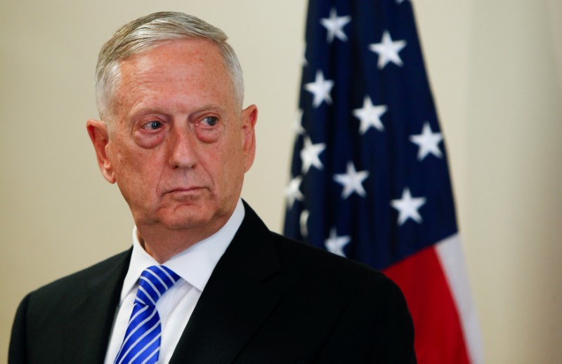 © Reuters. U.S. Defence Minister James N. Mattis is seen during a press conference before the commemoration of the 70th anniversary of the Marshall Plan at the George C. Marshall Center in Garmisch-Partenkirchen