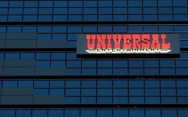 © Reuters. FILE PHOTO : Logo of the Universal Entertainment Corp. is seen at the company's headquarters in Tokyo