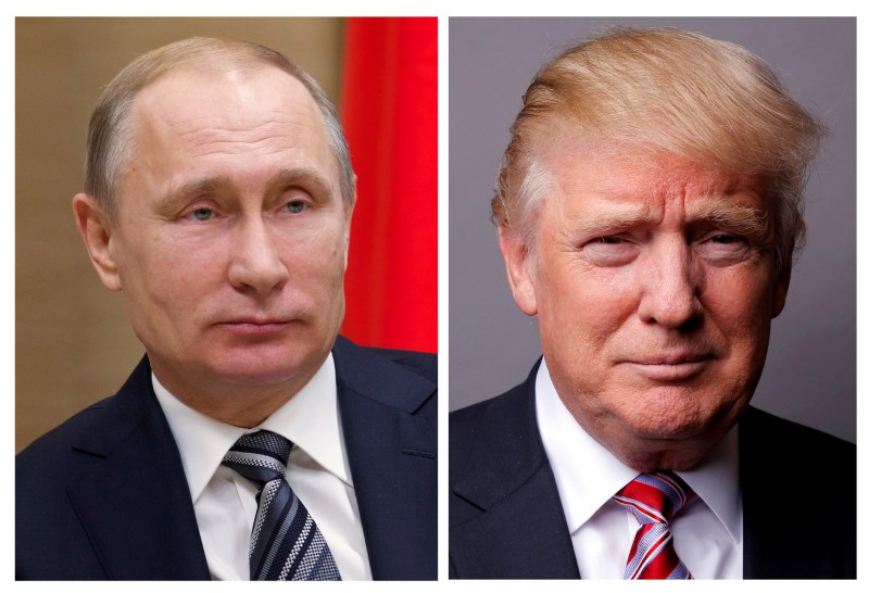 © Reuters. Montagem de fotos do presidente russo, Vladimir Putin, e do presidente norte-americano, Donald Trump