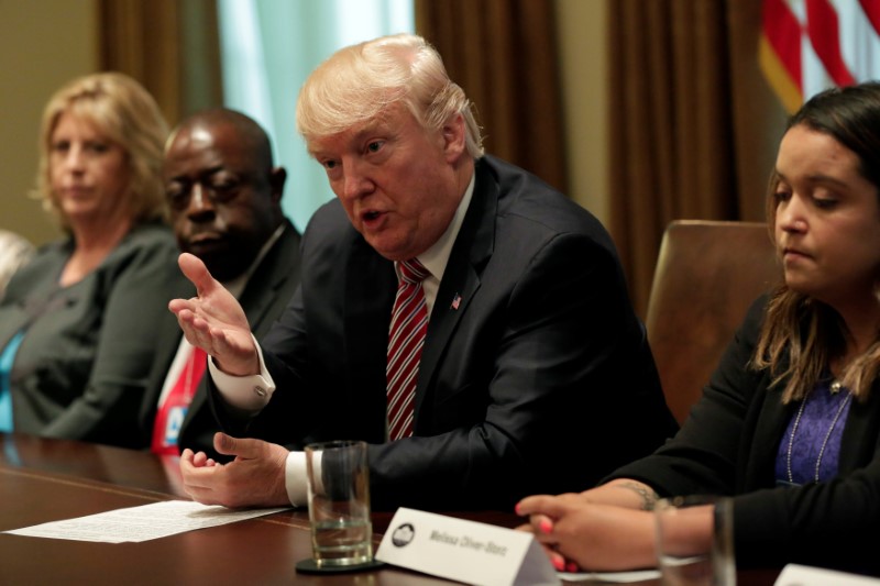 © Reuters. President Donald Trump meets with immigration crime victims