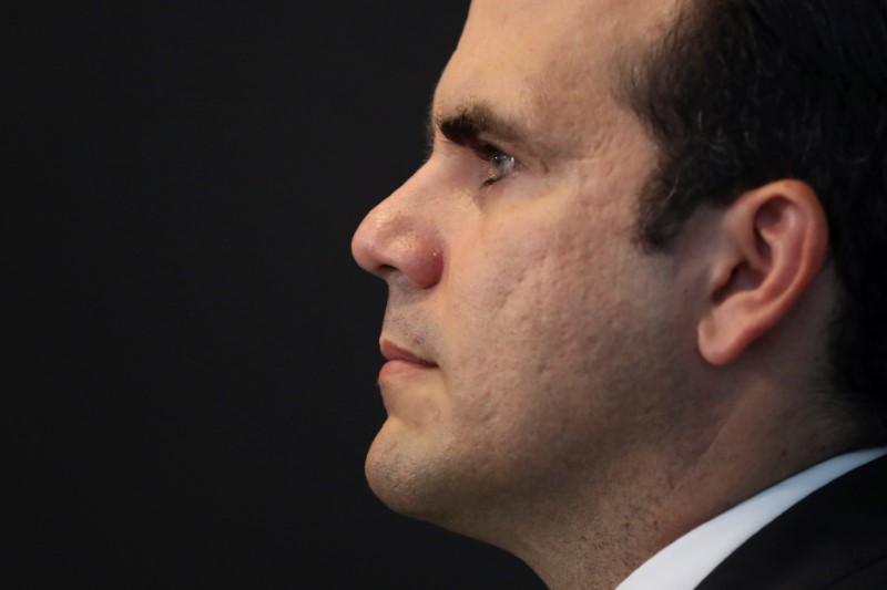 © Reuters. Ricardo Rossello, Governor of Puerto Rico, listens to a question during an interview in New York