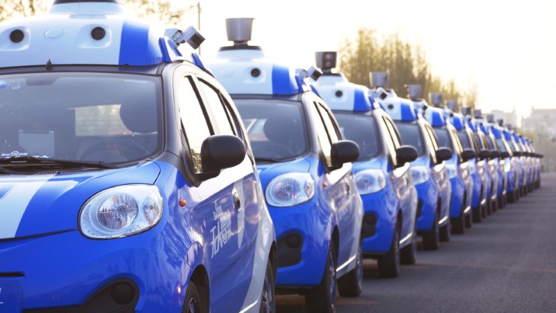 © Reuters. A line of Baidu autonomous vehicles are seen in an undated photo