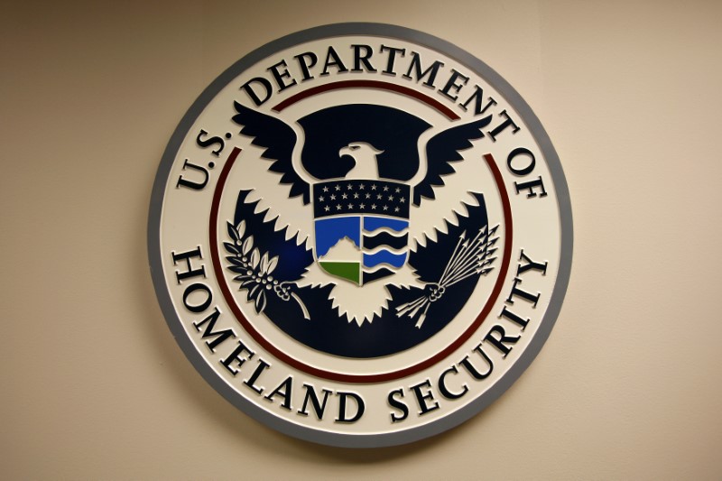 © Reuters. FILE PHOTO: U.S. Department of Homeland Security emblem is pictured at the National Cybersecurity & Communications Integration Center in Arlington