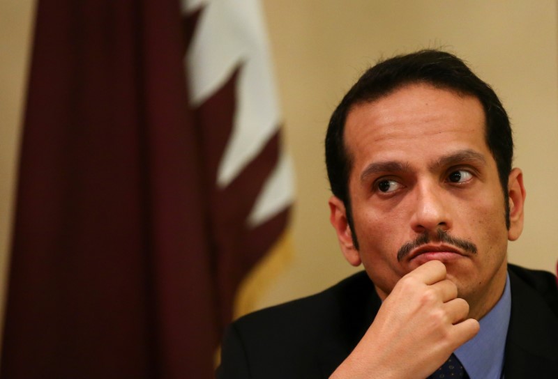© Reuters. El ministro de Relaciones Exteriores de Qatar, jeque Mohammed bin Abdulrahman al-Thani, durante una conferencia de prensa en Roma