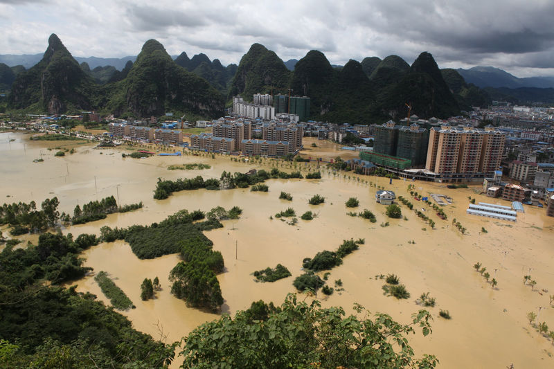 © Reuters. A general view shows a flooded area in Liuzhou