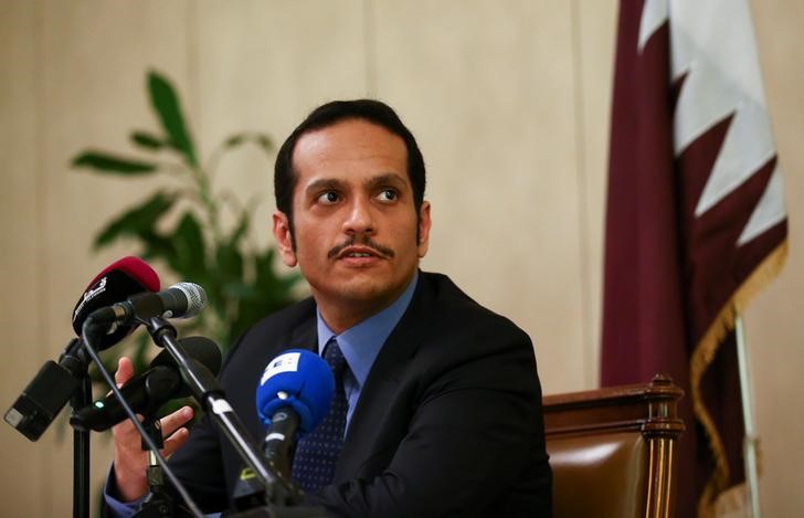 © Reuters. El ministro de Relaciones Exteriores de Qatar, jeque Mohammed bin Abdulrahman al-Thani, en una conferencia de prensa en Roma, Italia