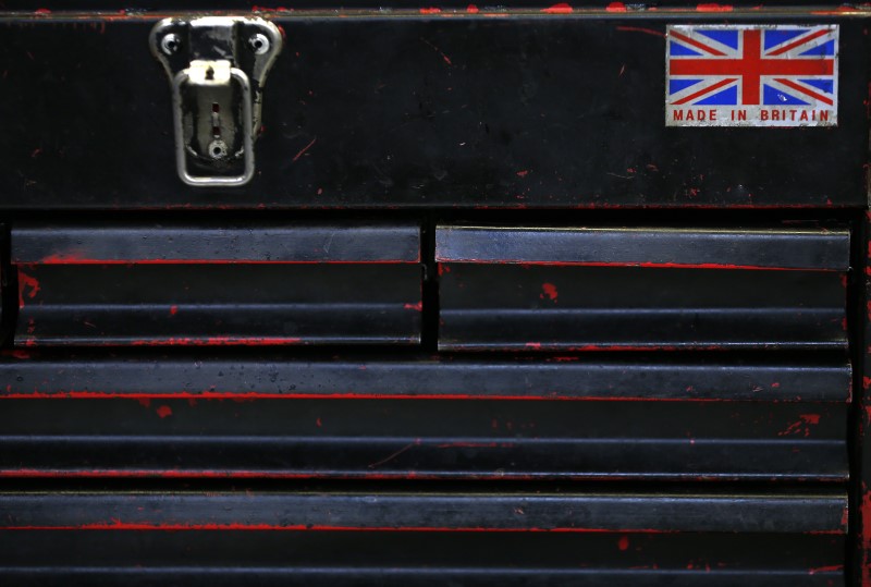 © Reuters. A "made in Britain" sticker is seen on a tool box at Sigma UK in Hinckley