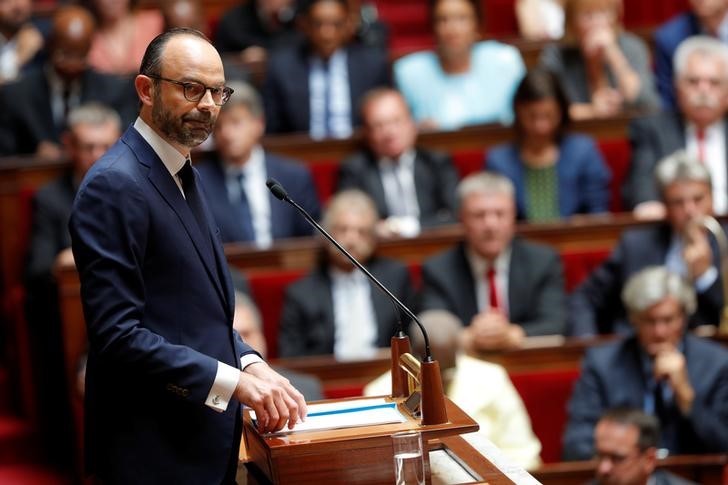 © Reuters. Primeiro-ministro francês, Édouard Philippe, discursa na Assembleia Nacional