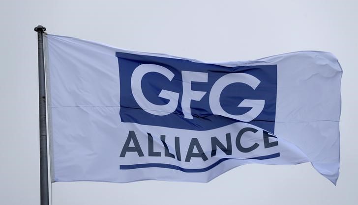 © Reuters. FILE PHOTO: The GFG Alliance flag flies at the completion of a 330 million pound deal to buy Britain's last remaining Aluminium smelter in Fort William Lochaber Scotland