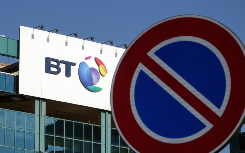 © Reuters. The logo of BT is seen outside the headquarters in Milan