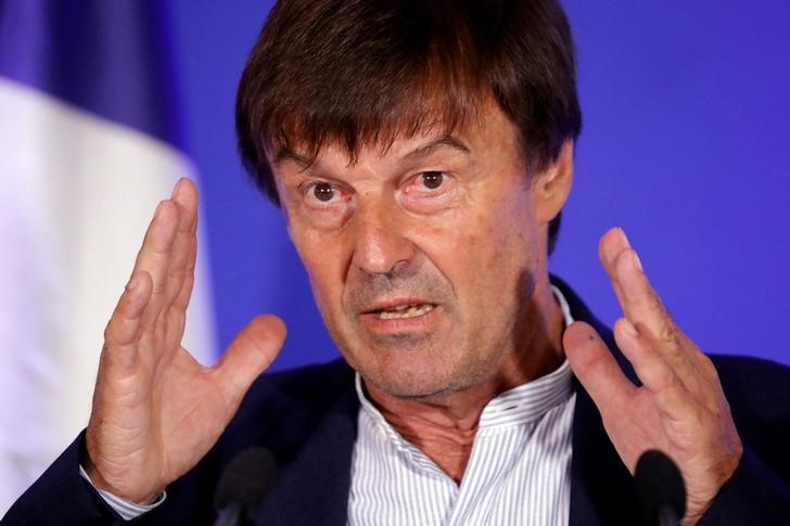 © Reuters. Ministro da Ecologia francês, Nicolas Hulot, durante coletiva de imprensa em Paris