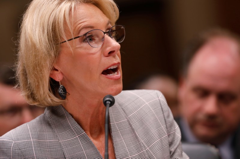 © Reuters. U.S. Education Secretary Betsy DeVos testifies before the Labor, Health and Human Services, Education, and Related Agencies subcommittee of the Senate Appropriations Committee on Capitol Hill in Washington