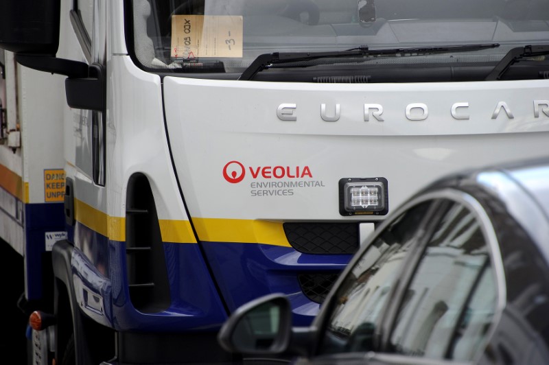 © Reuters. FILE PHOTO: A truck is seen at the depot of Westminster cleaning contractors Veolia in London