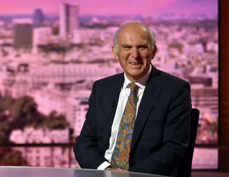 © Reuters. British Liberal Democrat Member of Parliament, Vince Cable, speaks on the BBC's The Andrew Marr Show in London