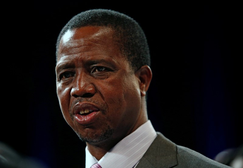 © Reuters. Zambian President Lungu reacts after participating in a discussion at the World Economic Forum on Africa 2017 meeting in Durban