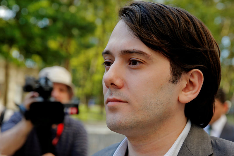 © Reuters. FILE PHOTO: Martin Shkreli, former chief executive officer of Turing Pharmaceuticals and KaloBios Pharmaceuticals Inc, departs after a hearing at U.S. Federal Court in Brooklyn, New York