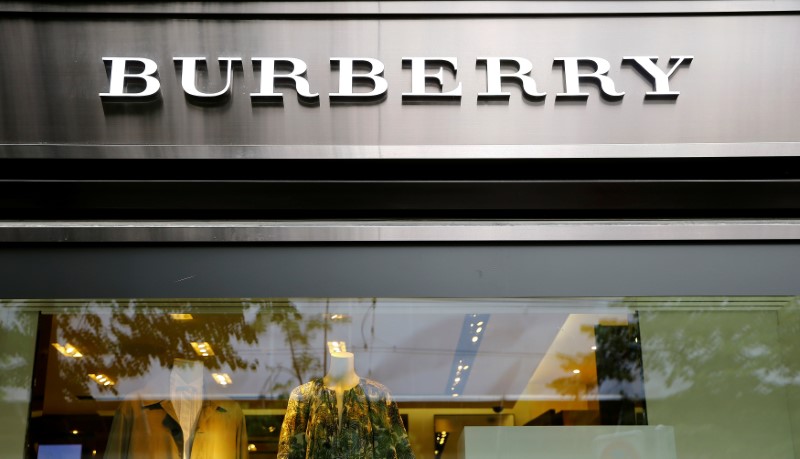 © Reuters. Logo of British luxury brand Burberry is seen at a shop in Zurich