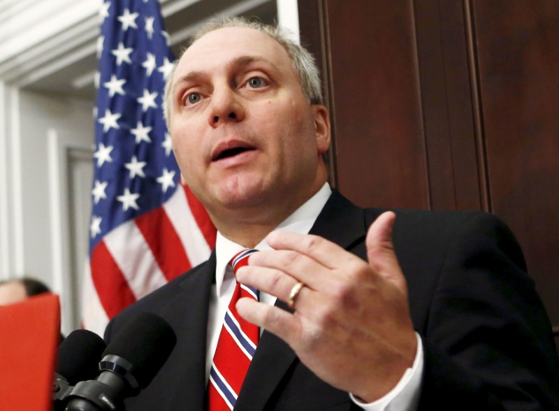 © Reuters. FILE PHOTO: House Majority Whip Steve Scalise (R-LA) speaks at a news conference on "Taxpayers Protection Alliance on Trade Promotion Authority" on Capitol Hill in Washington