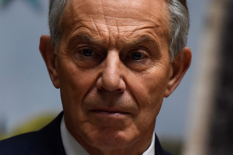 © Reuters. FILE PHOTO - Britain's former Prime Minister Tony Blair attends a meeting of the European People's Party in Wicklow, Ireland